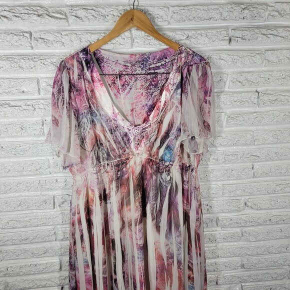 Maurices Women Dress 2 2X Plus Fit Flare Flowy Purple Brown Watercolor WAT78XE - Picture 4 of 14